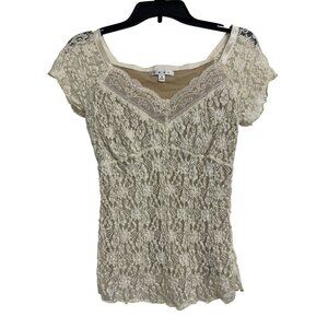 Cabi # 503‎ Empire Waist Feminine Baby Doll Lace Scoop Neck Top Size M